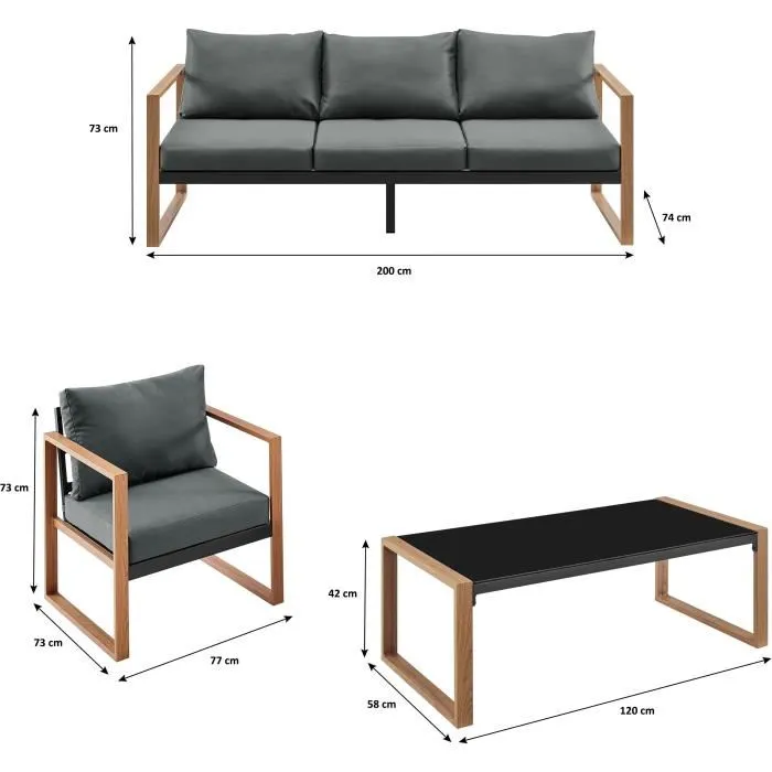 Salon Bas de Jardin en Aluminium Effet Bois – Élégance et Confort pour vos Extérieurs